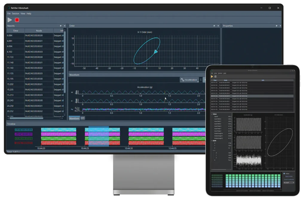 A desktop screen and a tablet with Revibe's Vibreshark software